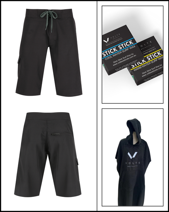 The Long-Leg Boardies, Poncho & Wax Surf Bundle